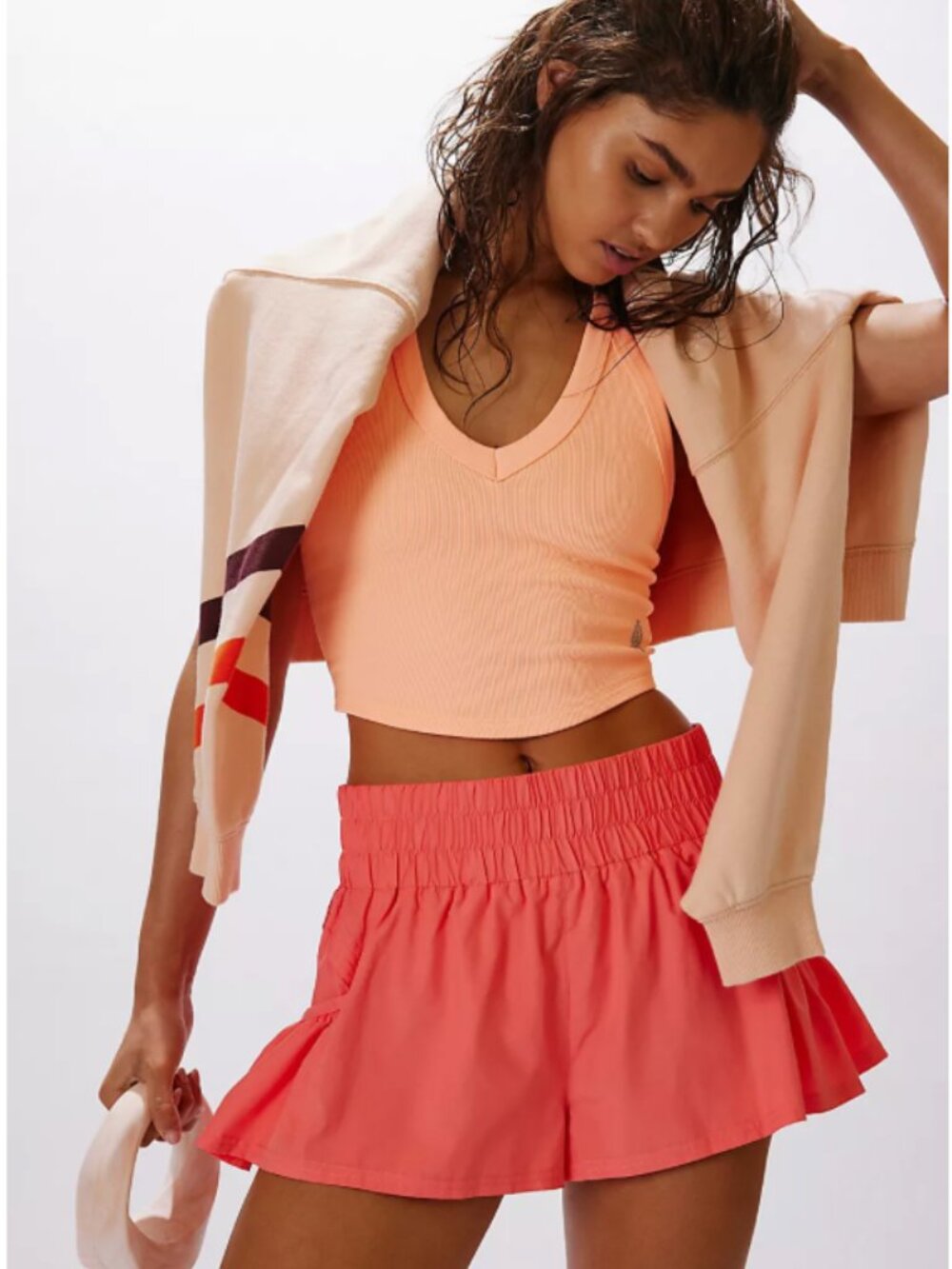 FP Movement Get Your Flirt On Neon Coral Running Shorts XS